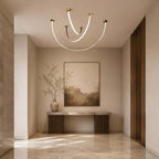 Curved Linear LED Chandelier with Leather Accents