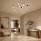 Curved Linear LED Chandelier with Leather Accents