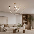 Curved Linear LED Chandelier with Leather Accents