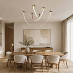 Curved linear LED chandelier with leather