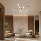 Curved Linear LED Chandelier with Leather Accents