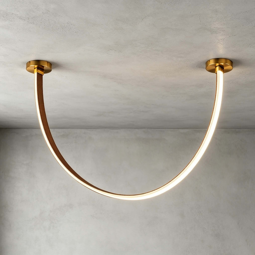 Curved Linear LED Chandelier with Leather Accents