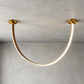 Curved Linear LED Chandelier with Leather Accents