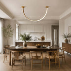 Curved Linear LED Chandelier with Leather Accents