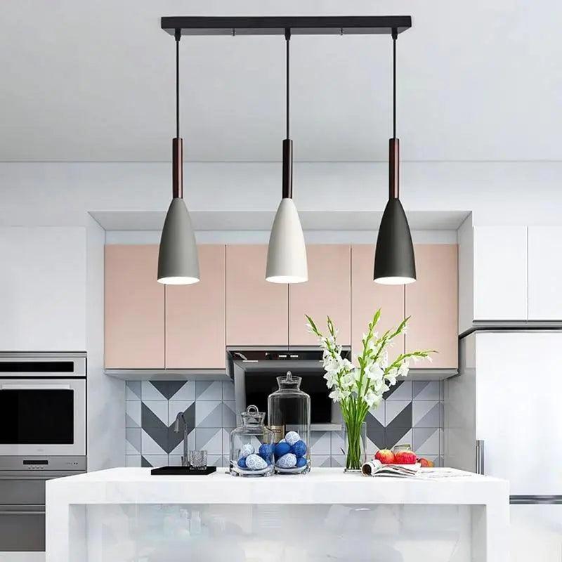 Nordic 3-Light Kitchen Island Pendant with Tapered Metal Shades