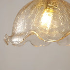 Vintage Rippled Glass Pendant Light with Wood & Brass Accents