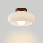 Bauhaus Opal Glass Ceiling Light with Walnut Base