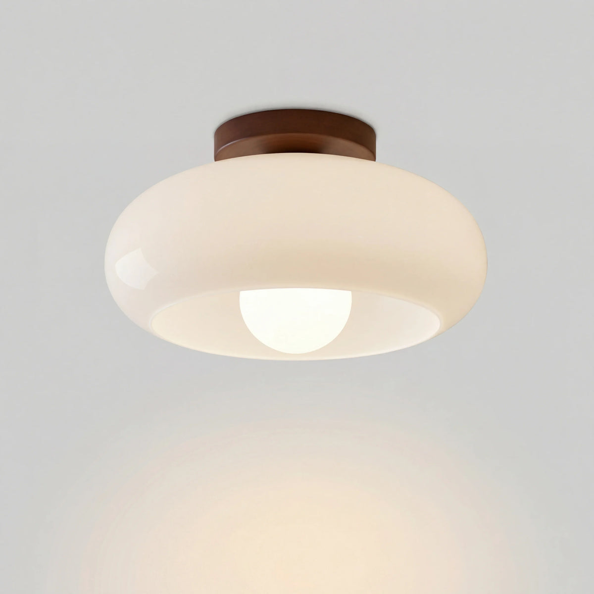 Bauhaus Opal Glass Ceiling Light with Walnut Base