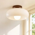Bauhaus Opal Glass Ceiling Light with Walnut Base