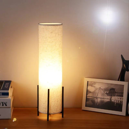 Scandinavian wood base table lamp with fabric shade
