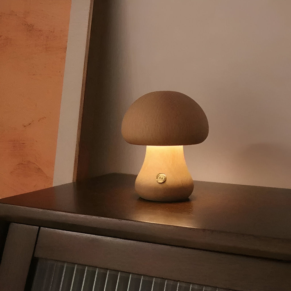 Wooden Mushroom Bedside Lamp – Walnut or Beech