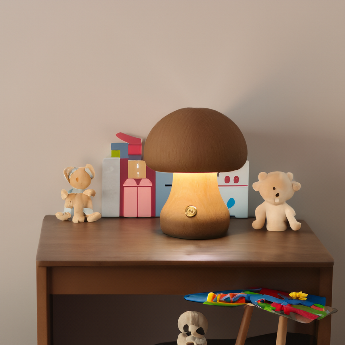 Wooden Mushroom Bedside Lamp – Walnut or Beech