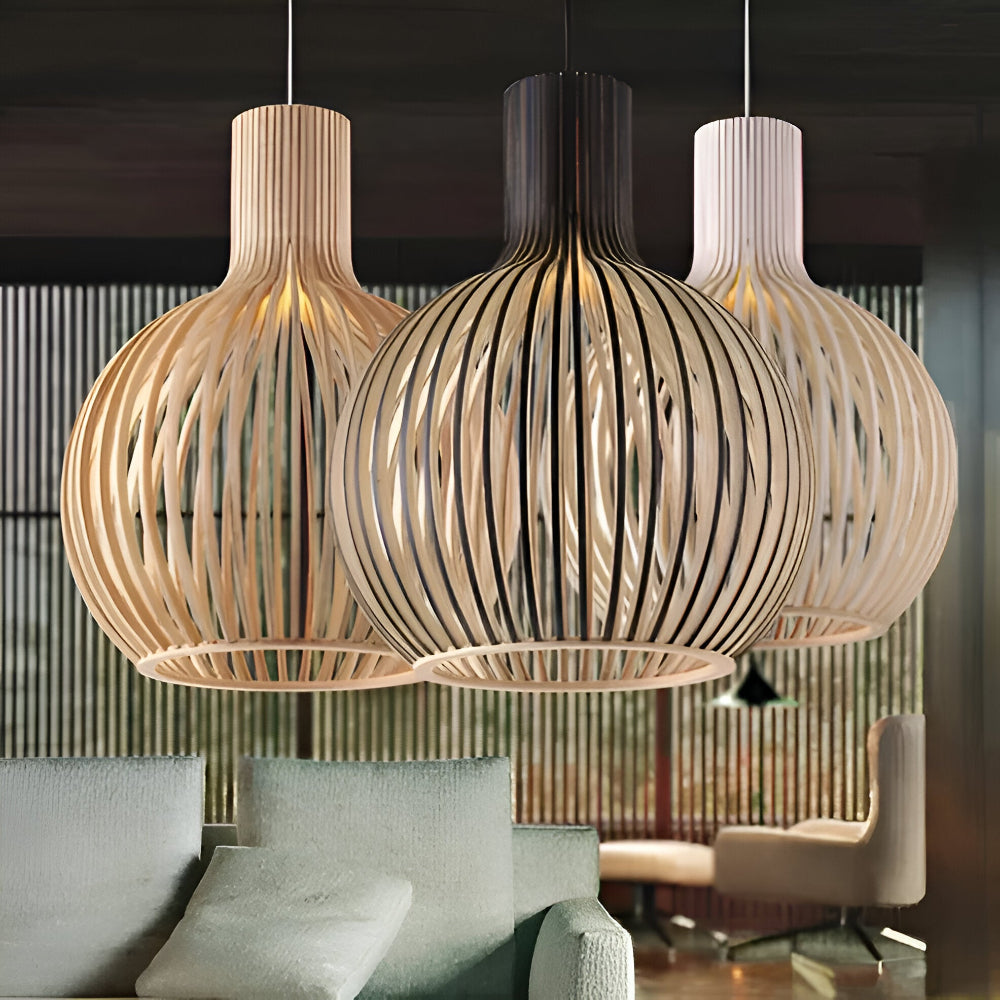 Wooden Slat Cage Pendant Light – 3 Sizes