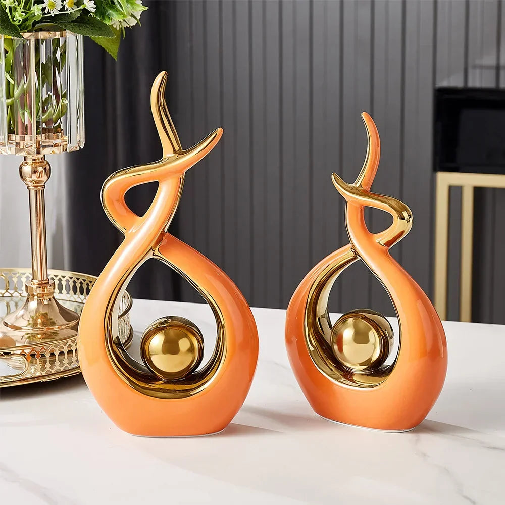 Abstract Ceramic Spiral Sculpture with Gold Detail