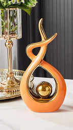 Abstract Ceramic Spiral Sculpture with Gold Detail