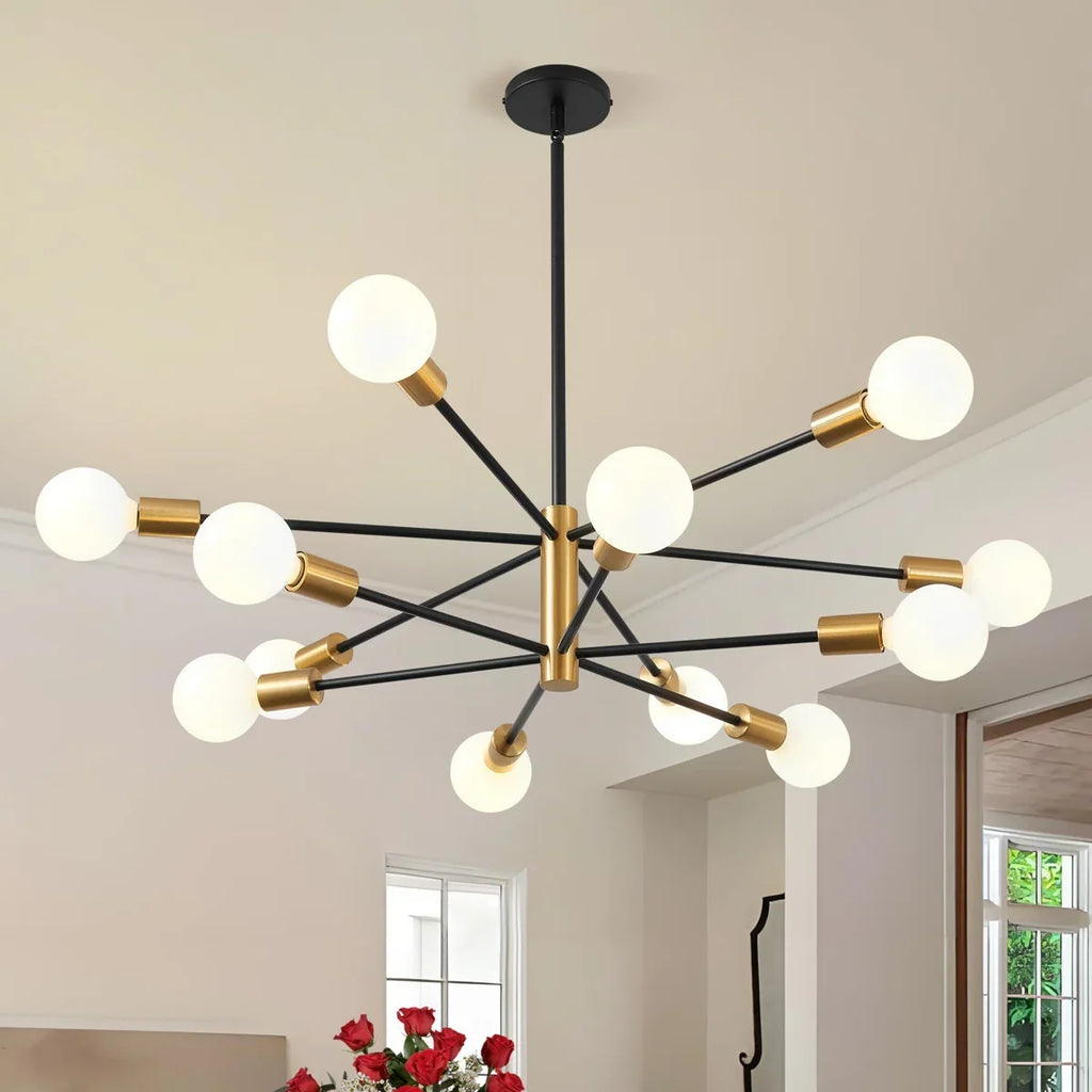 12-Light Sputnik Chandelier with Frosted Globes – Black or Gold