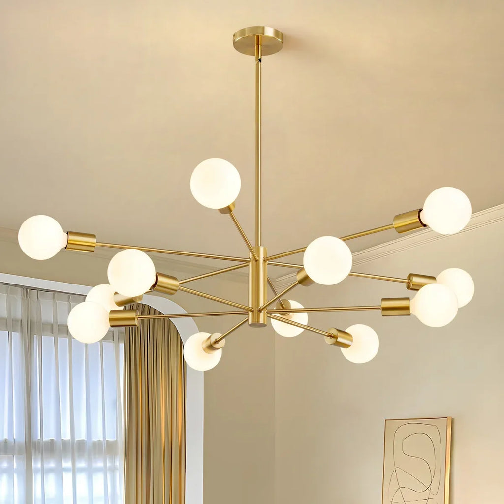 12-Light Sputnik Chandelier with Frosted Globes – Black or Gold