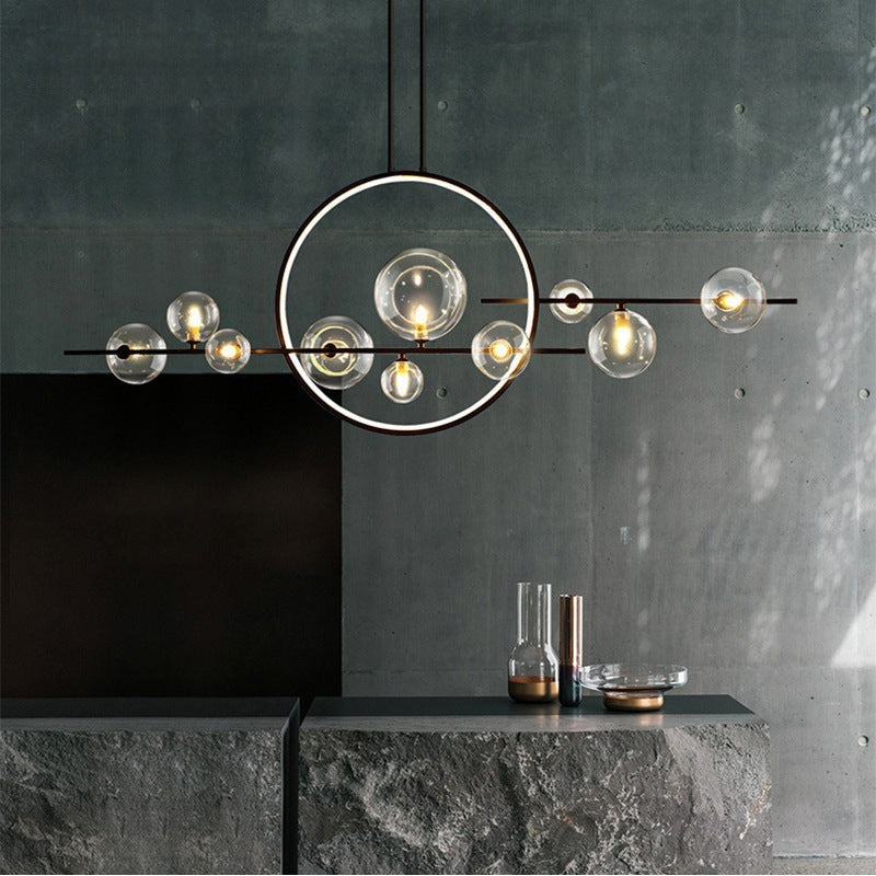 Clear Glass Kitchen Table Chandelier with Iron Frame