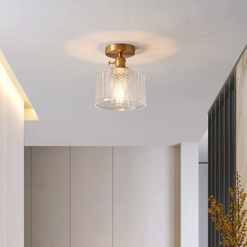 Vintage Clear Glass Ceiling Light with Brass Details