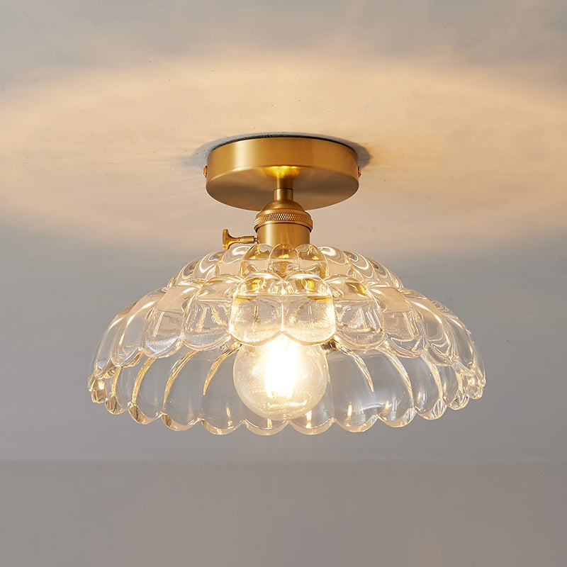 Vintage Clear Glass Ceiling Light with Brass Details