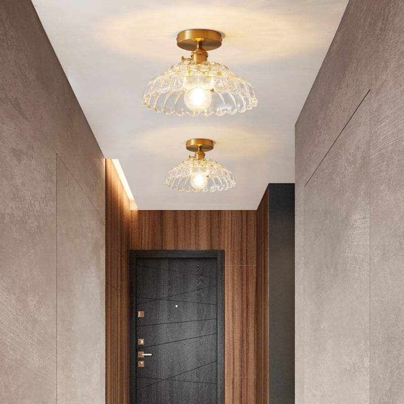 Vintage Clear Glass Ceiling Light with Brass Details