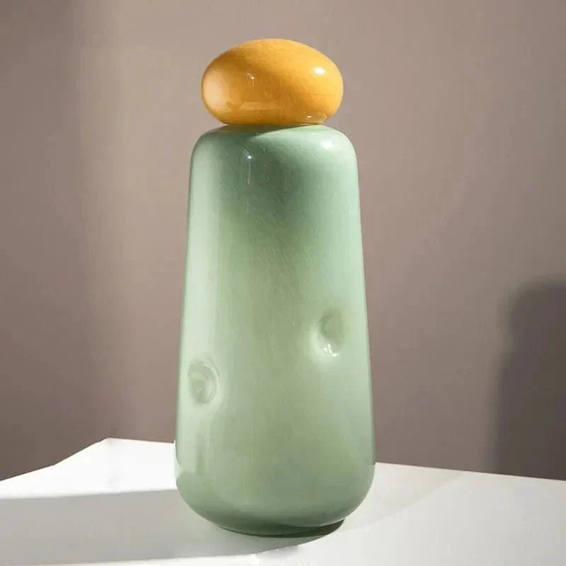 Pastel Pebble Glass Vase with Stacked-Stone Lid