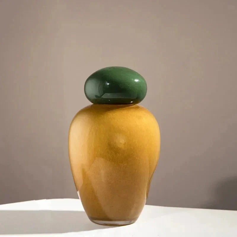 Pastel Pebble Glass Vase with Stacked-Stone Lid