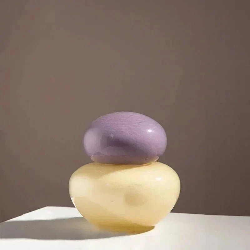 Pastel Pebble Glass Vase with Stacked-Stone Lid