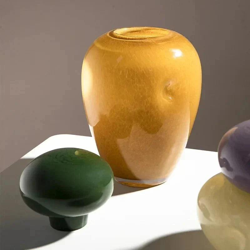Pastel Pebble Glass Vase with Stacked-Stone Lid
