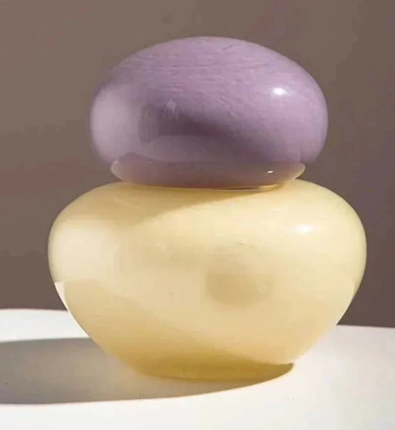 Pastel Pebble Glass Vase with Stacked-Stone Lid