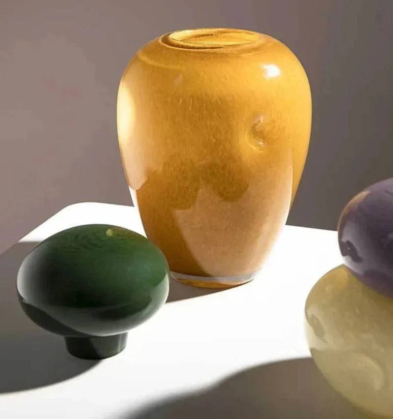 Pastel Pebble Glass Vase with Stacked-Stone Lid