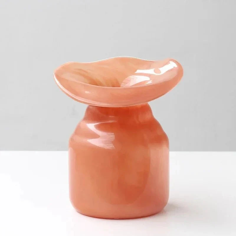 Hand-Formed Peach Glass Vase – Sculptural Decorative Vase