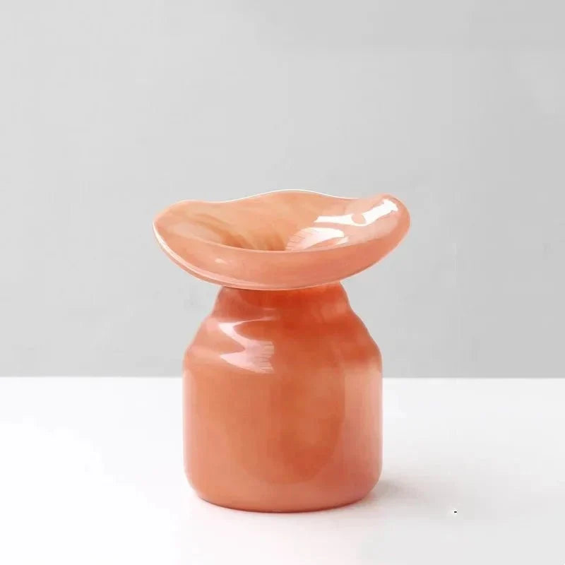 Hand-Formed Peach Glass Vase – Sculptural Decorative Vase