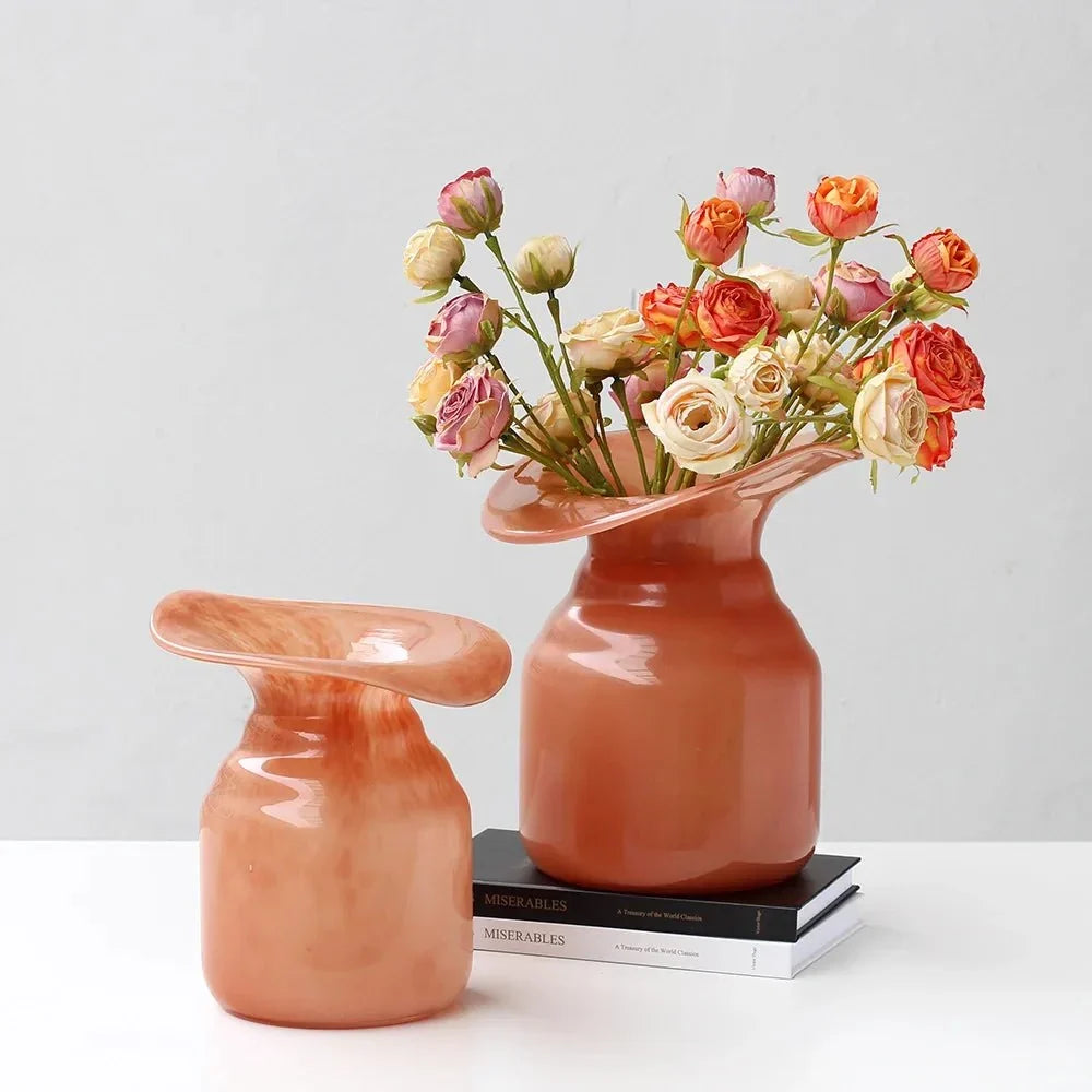 Hand-Formed Peach Glass Vase – Sculptural Decorative Vase
