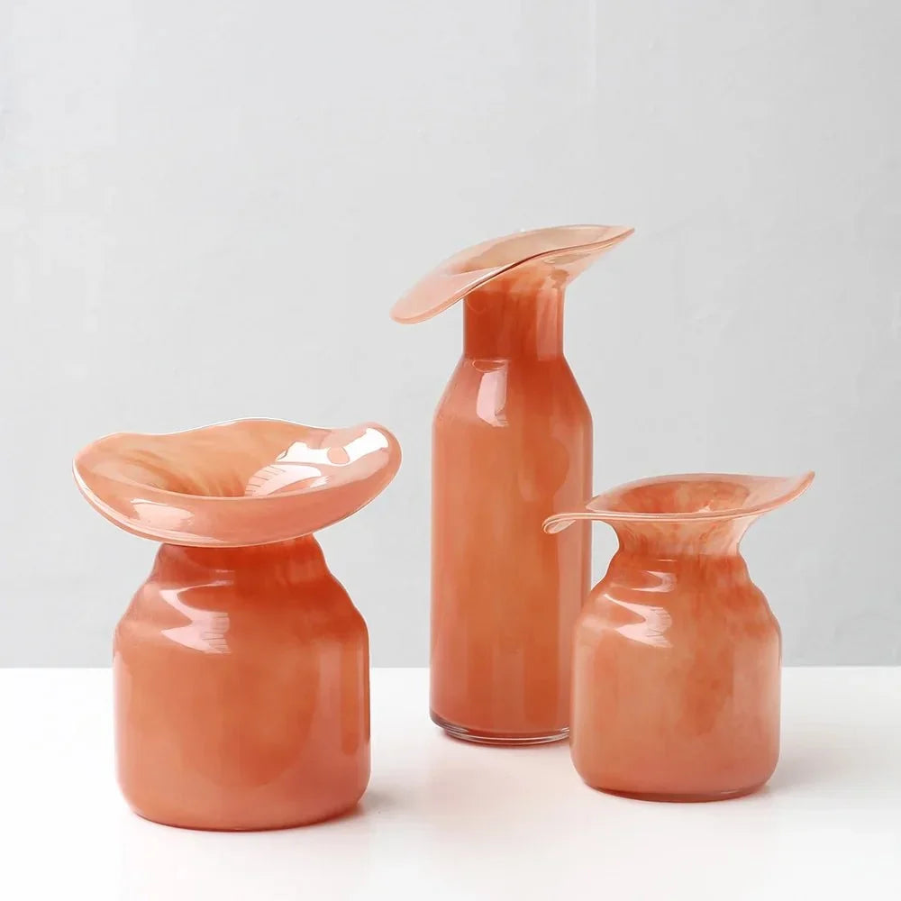Hand-Formed Peach Glass Vase – Sculptural Decorative Vase