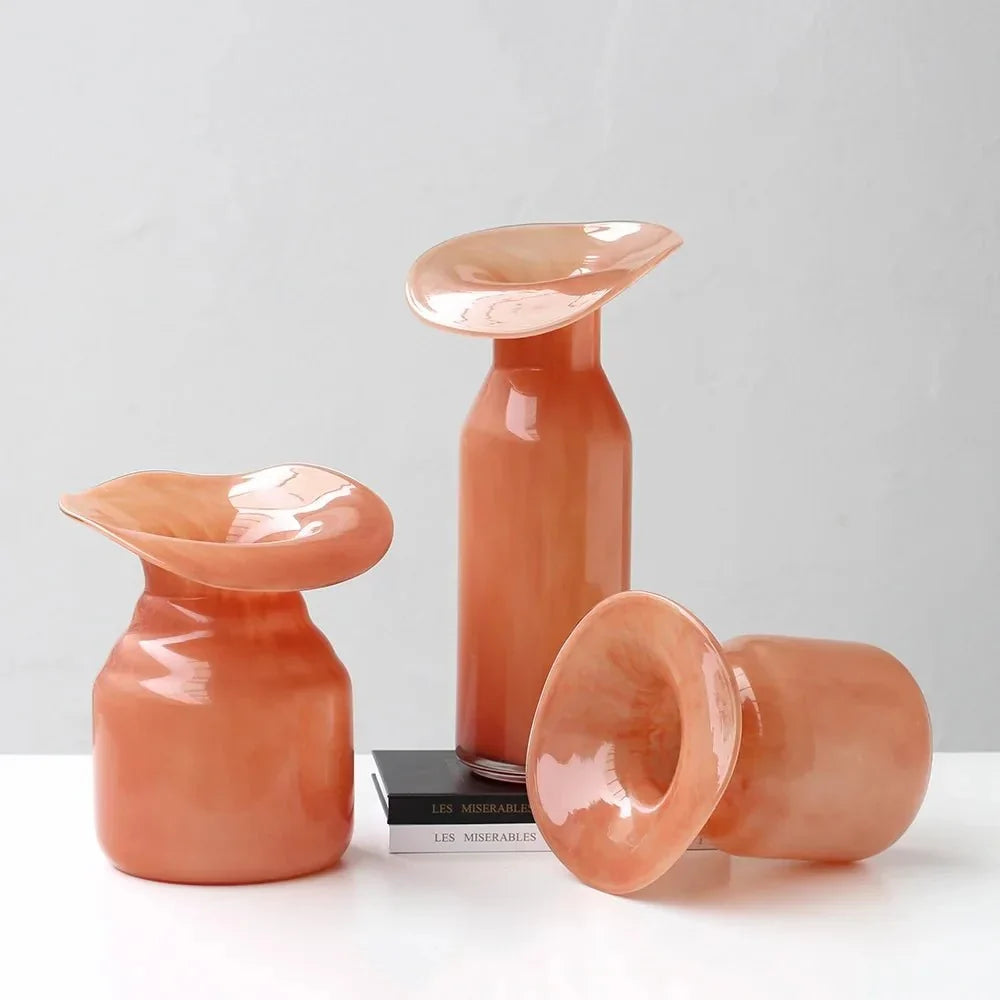 Hand-Formed Peach Glass Vase – Sculptural Decorative Vase