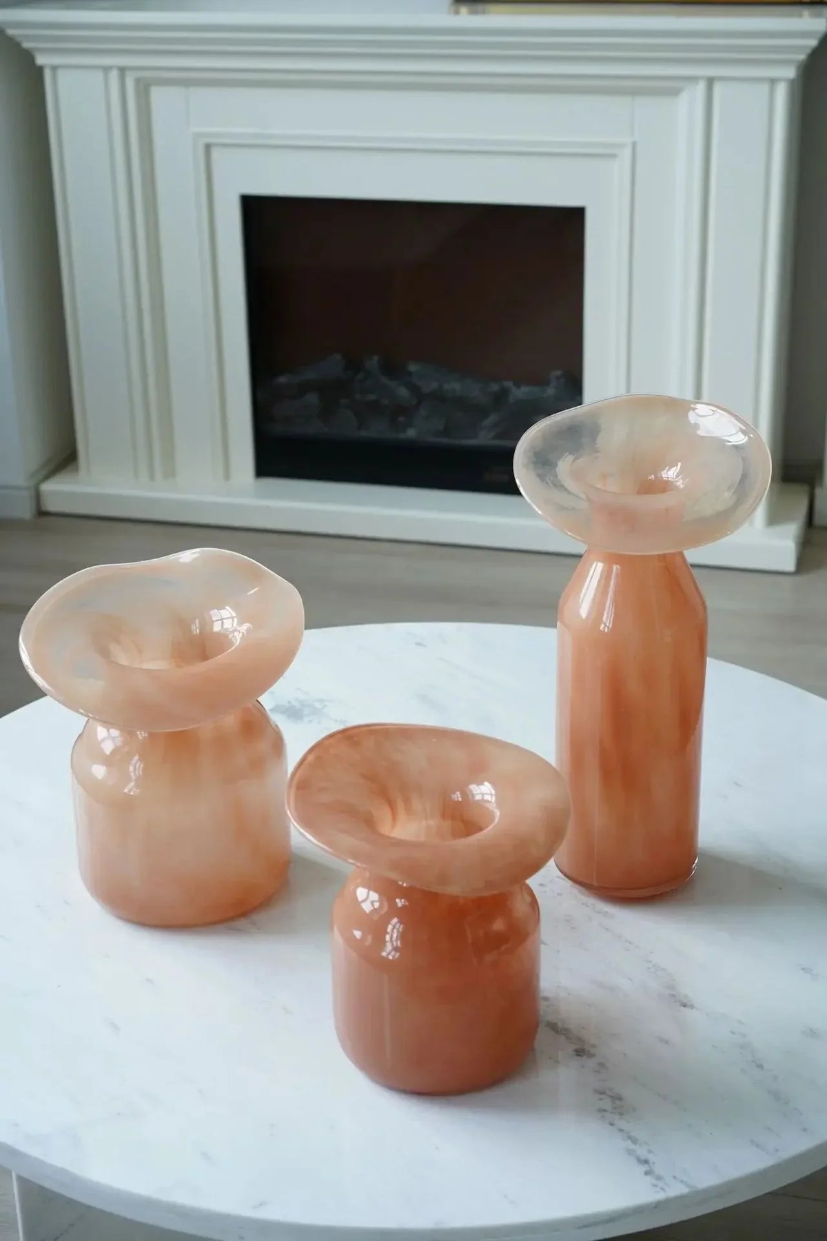 Hand-Formed Peach Glass Vase – Sculptural Decorative Vase