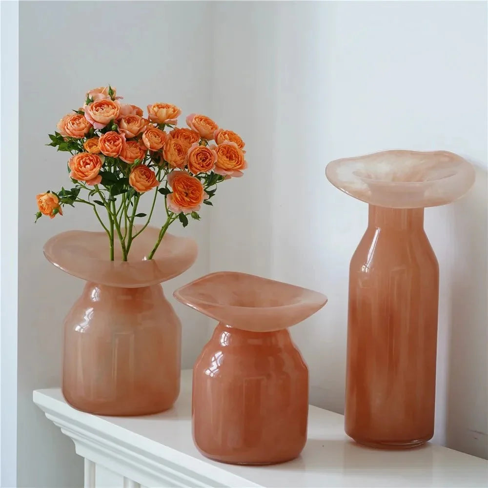 Sculptural peach glass vase