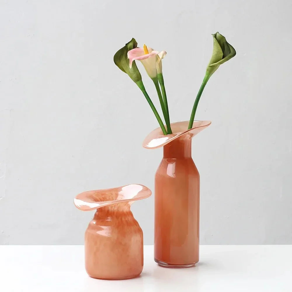 Hand-Formed Peach Glass Vase – Sculptural Decorative Vase