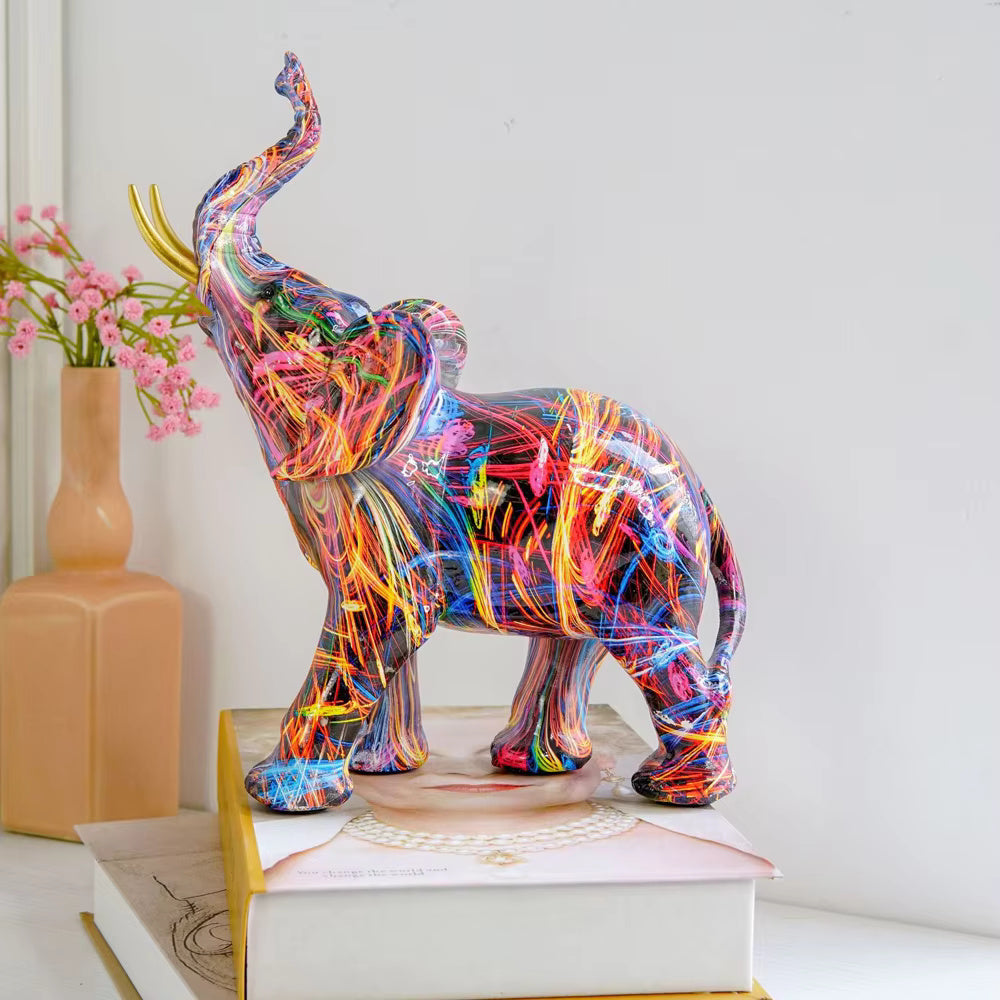 Colorful Resin Elephant Figurine – Modern Art Sculpture