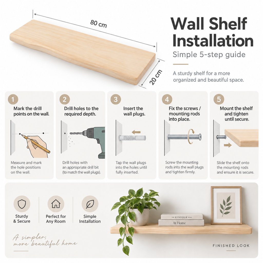 Live-Edge Acacia Wood Wall Shelf – Industrial Brackets