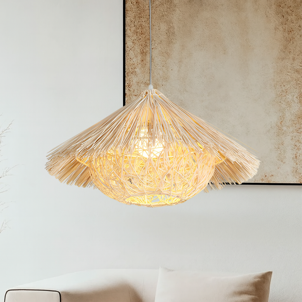 Woven Rattan Bamboo Pendant Light – 19.7"