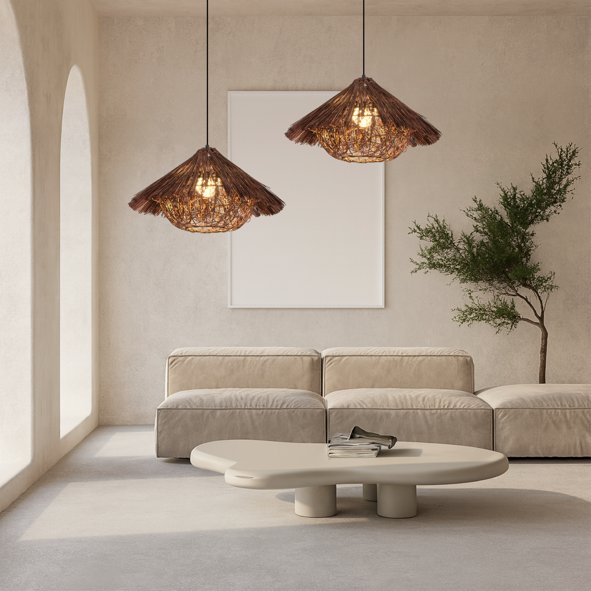 Woven Rattan Bamboo Pendant Light – 19.7"