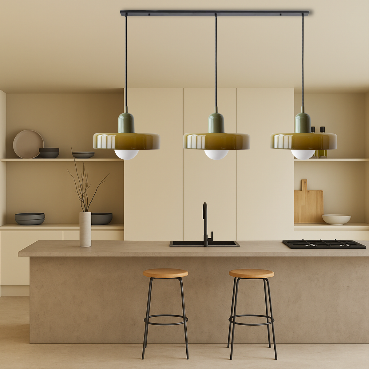 Bauhaus Triple Glass Pendant Light – 39" Wide
