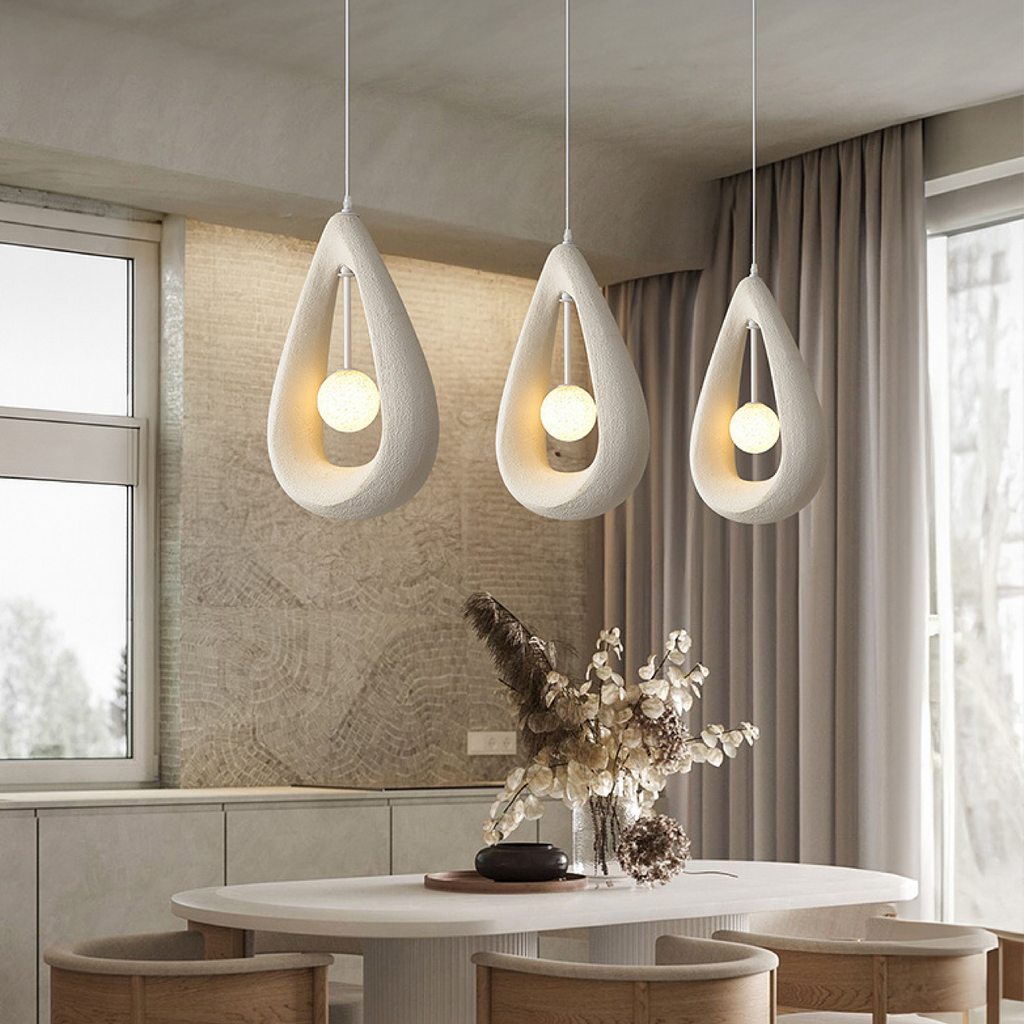 Japandi Oval Pendant Light – White, Grey or Red