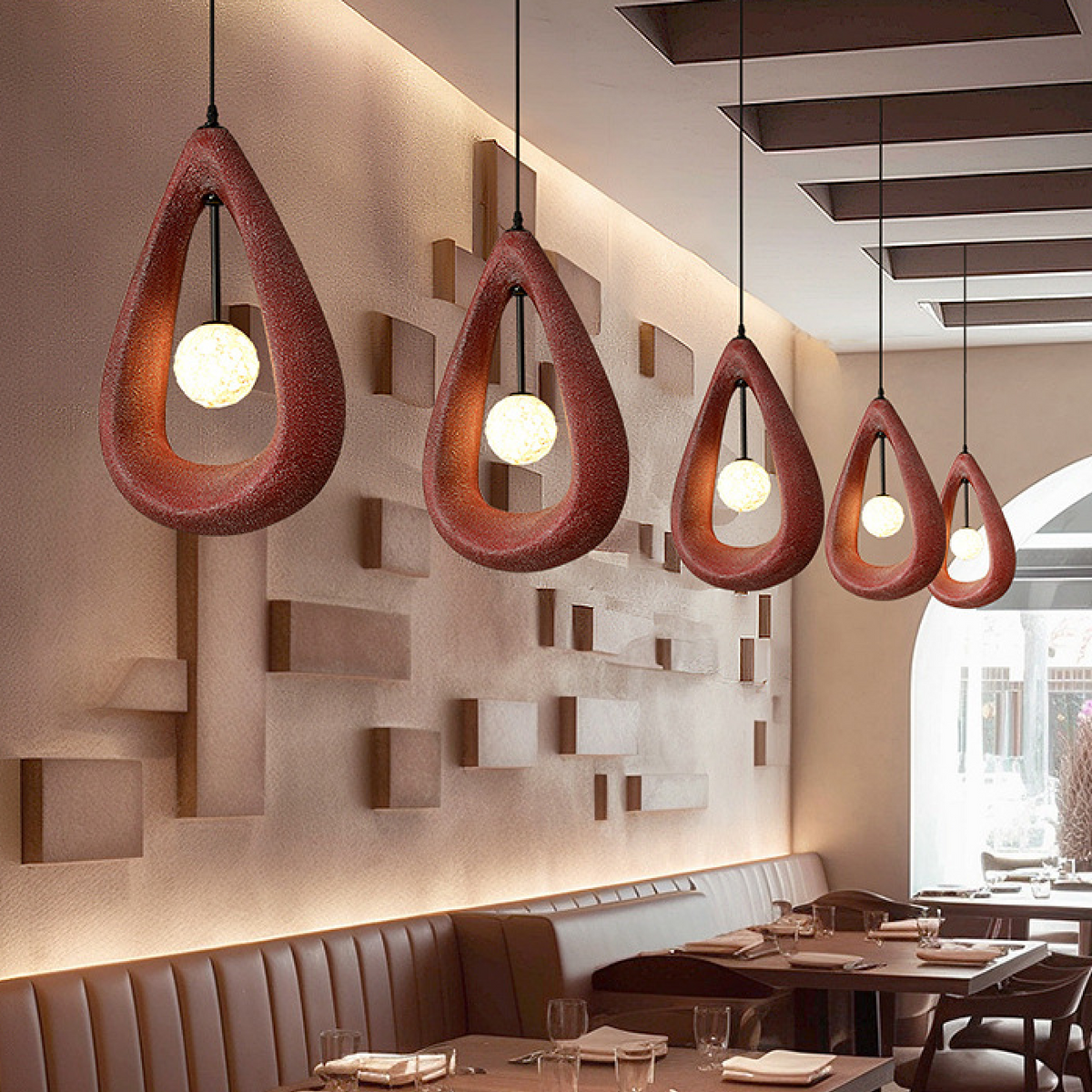 Japandi Oval Pendant Light – White, Grey or Red