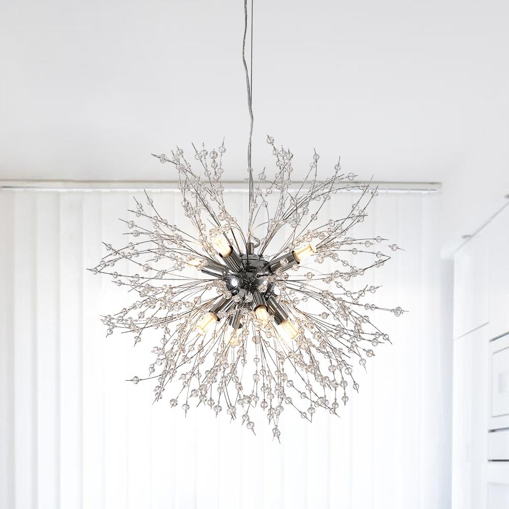 8-Light Crystal Sputnik Chandelier – Chrome or Brass