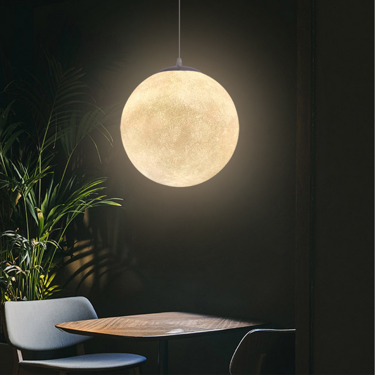 Moon pendant light textured shade detail