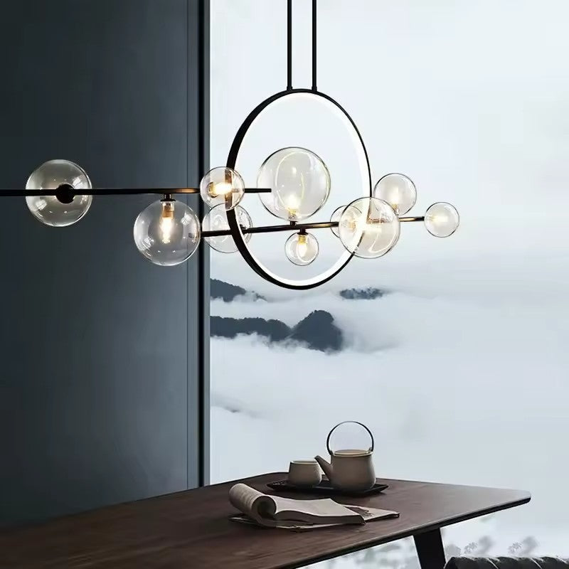Clear Glass Kitchen Table Chandelier with Iron Frame