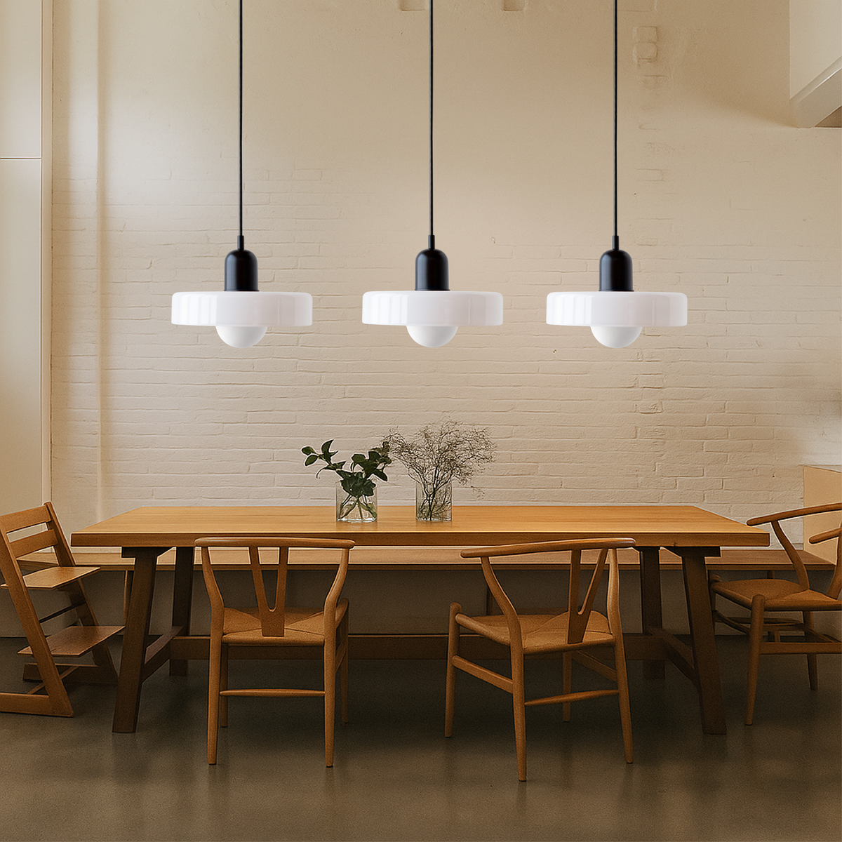 Bauhaus triple glass pendant light